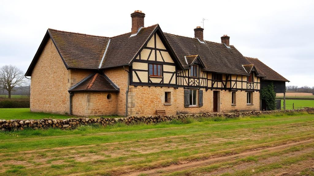 Ferme bourbonnaise à colombages dans la plaine de l'Allier