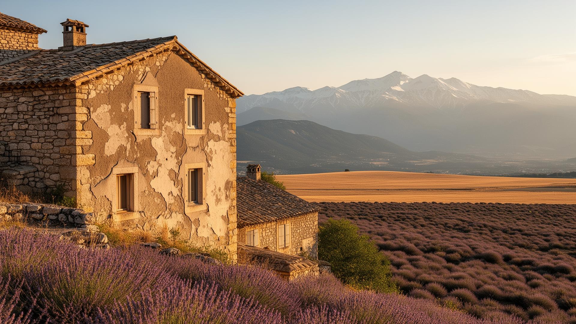 Village perché traditionnel des Alpes-de-Haute-Provence avec montagnes en arrière-plan