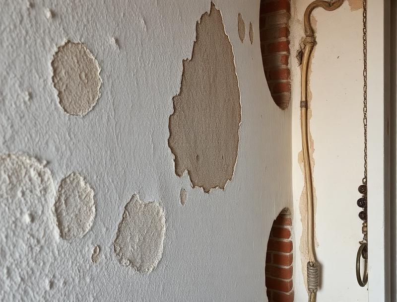 Dégradation de revêtement mural par l'humidité dans un immeuble ancien