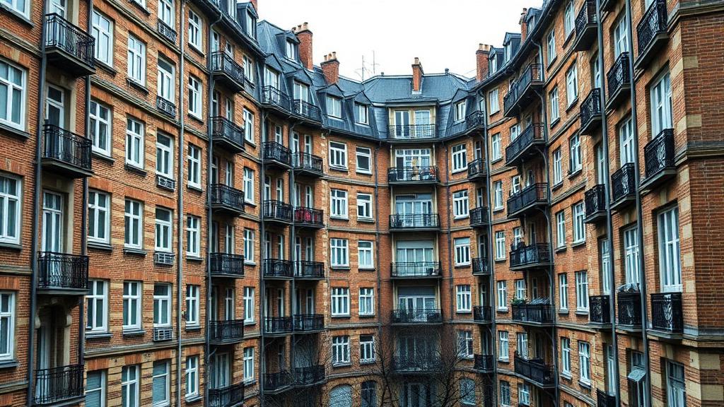 Immeubles collectifs anciens en brique caractéristiques du bâti dense d'Aubervilliers