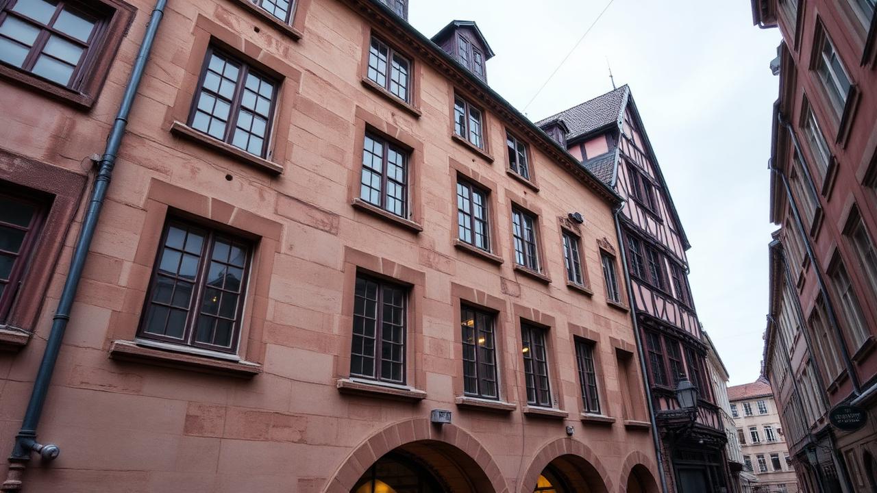 Immeuble ancien urbain à Strasbourg avec traces d'humidité sur façade