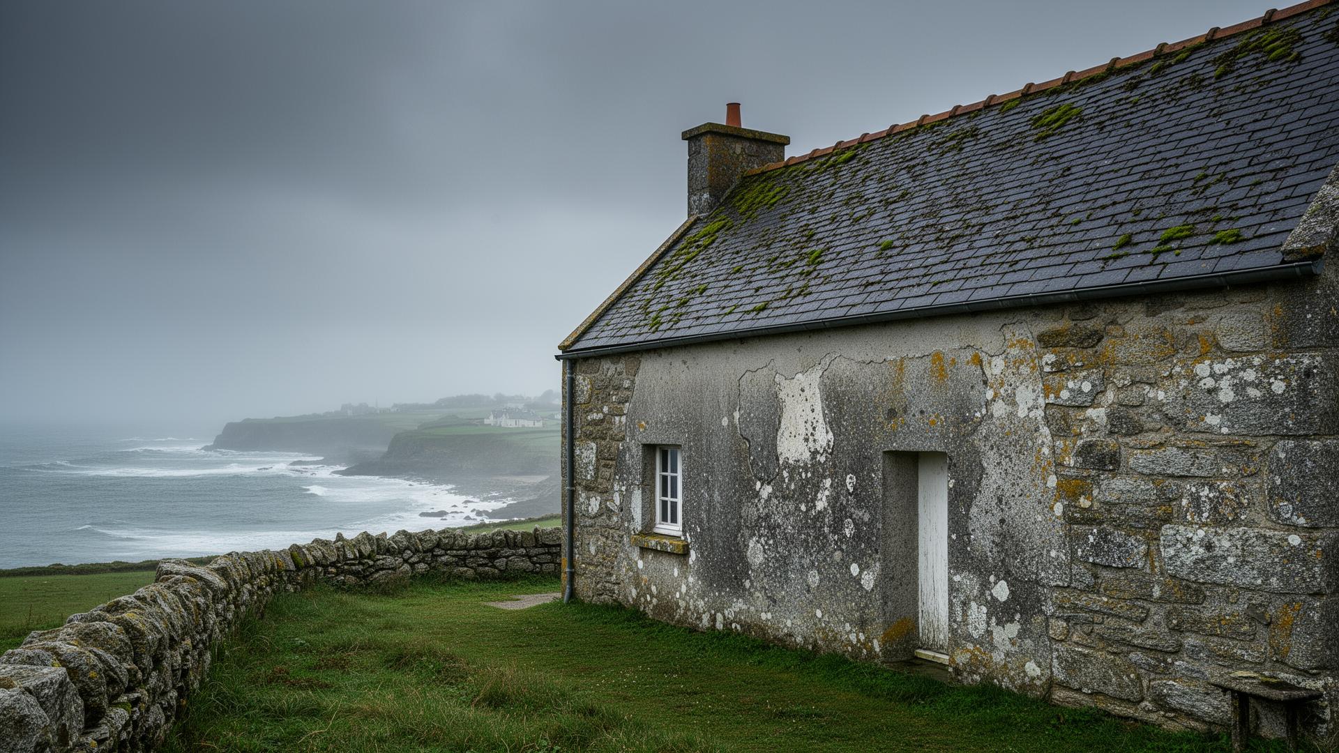 Maison bretonne en granite avec vue sur la côte atlantique