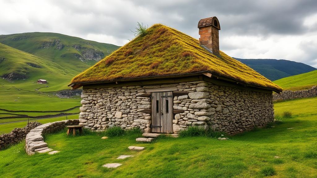 Buron en pierre volcanique dans les montagnes du Cantal