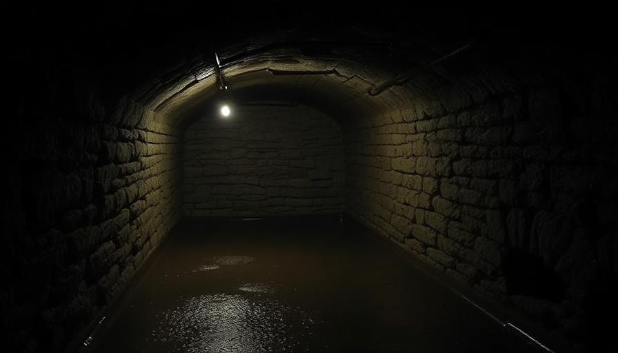 Cave en sous-sol avec murs humides et ambiance sombre, source typique d'odeur d'humidité