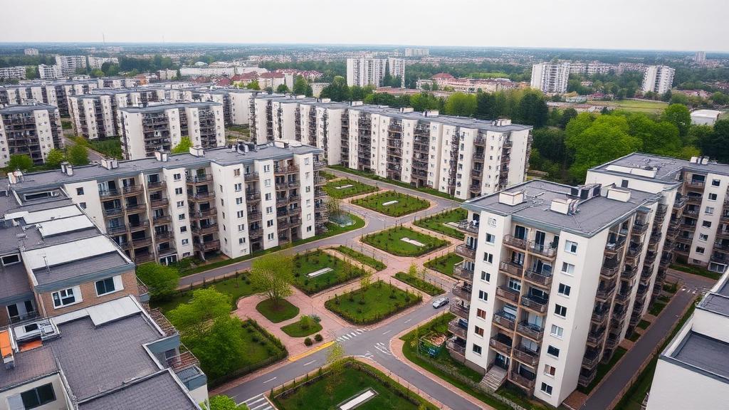 Vue aérienne de résidences collectives planifiées à Cergy