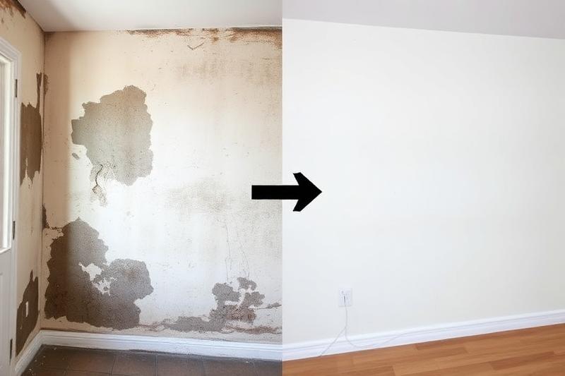Comparaison avant et après traitement d'un mur humide contaminé par des champignons