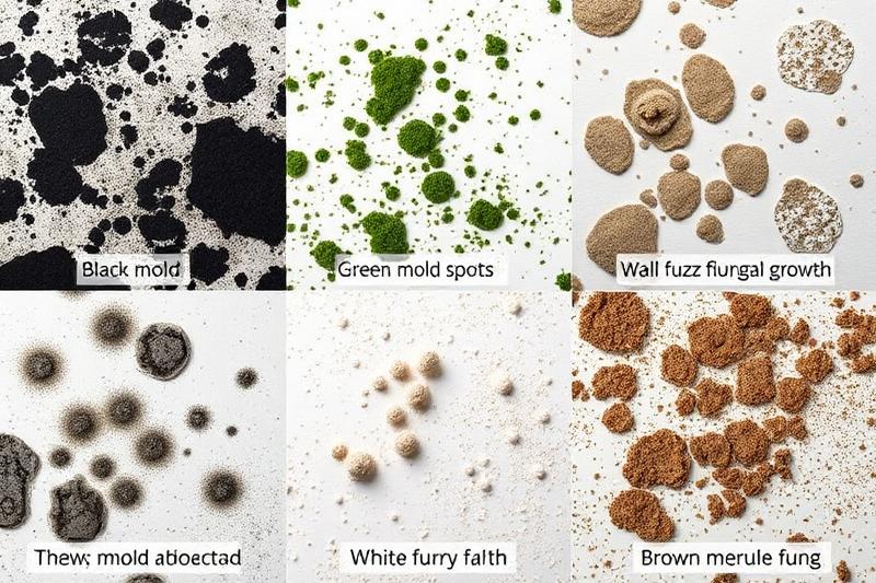 Comparaison des différents types de moisissures trouvées sur les murs : noires, vertes, blanches et brunes