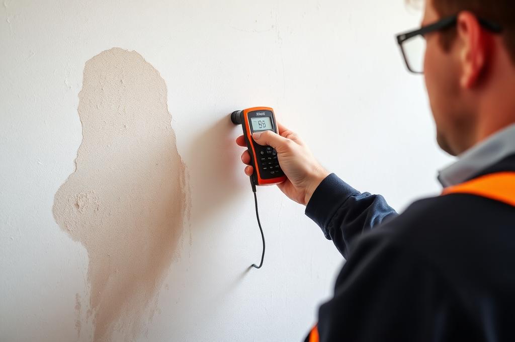 Technicien mesurant l'humidité d'un mur avec un humidimètre professionnel