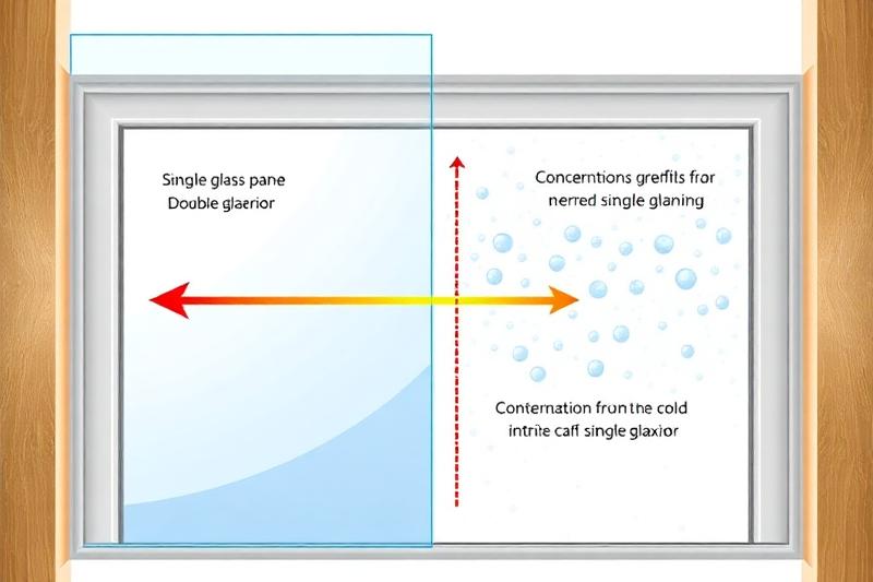 Schéma comparatif en coupe d'un simple vitrage et d'un double vitrage montrant les températures de surface et la zone de condensation