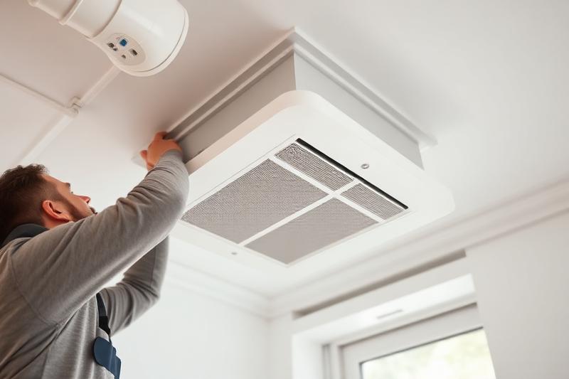 Installation d'une VMC hygroréglable par un professionnel pour éliminer la condensation dans le logement