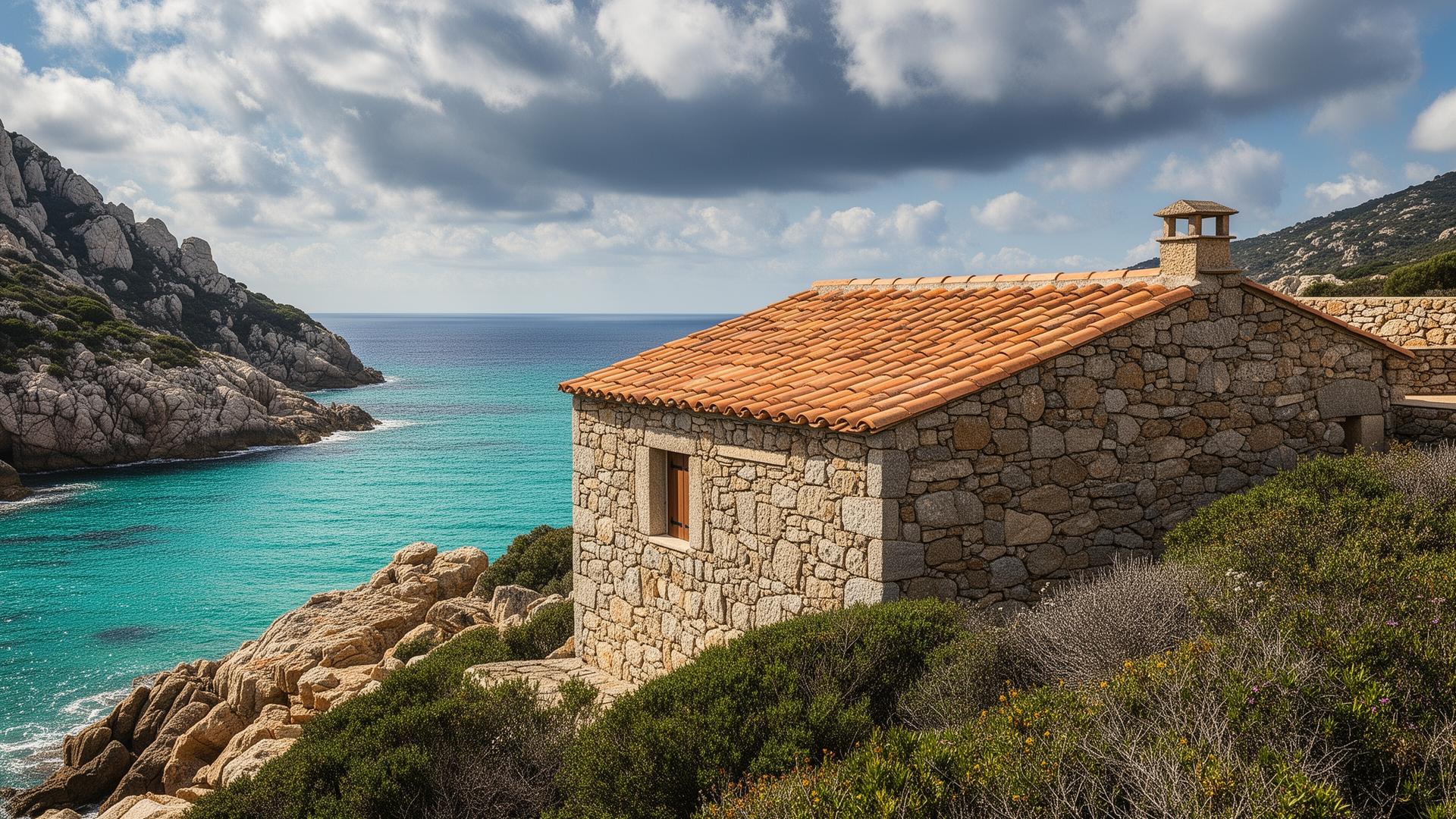 Maison traditionnelle en granite sur le littoral de Corse-du-Sud