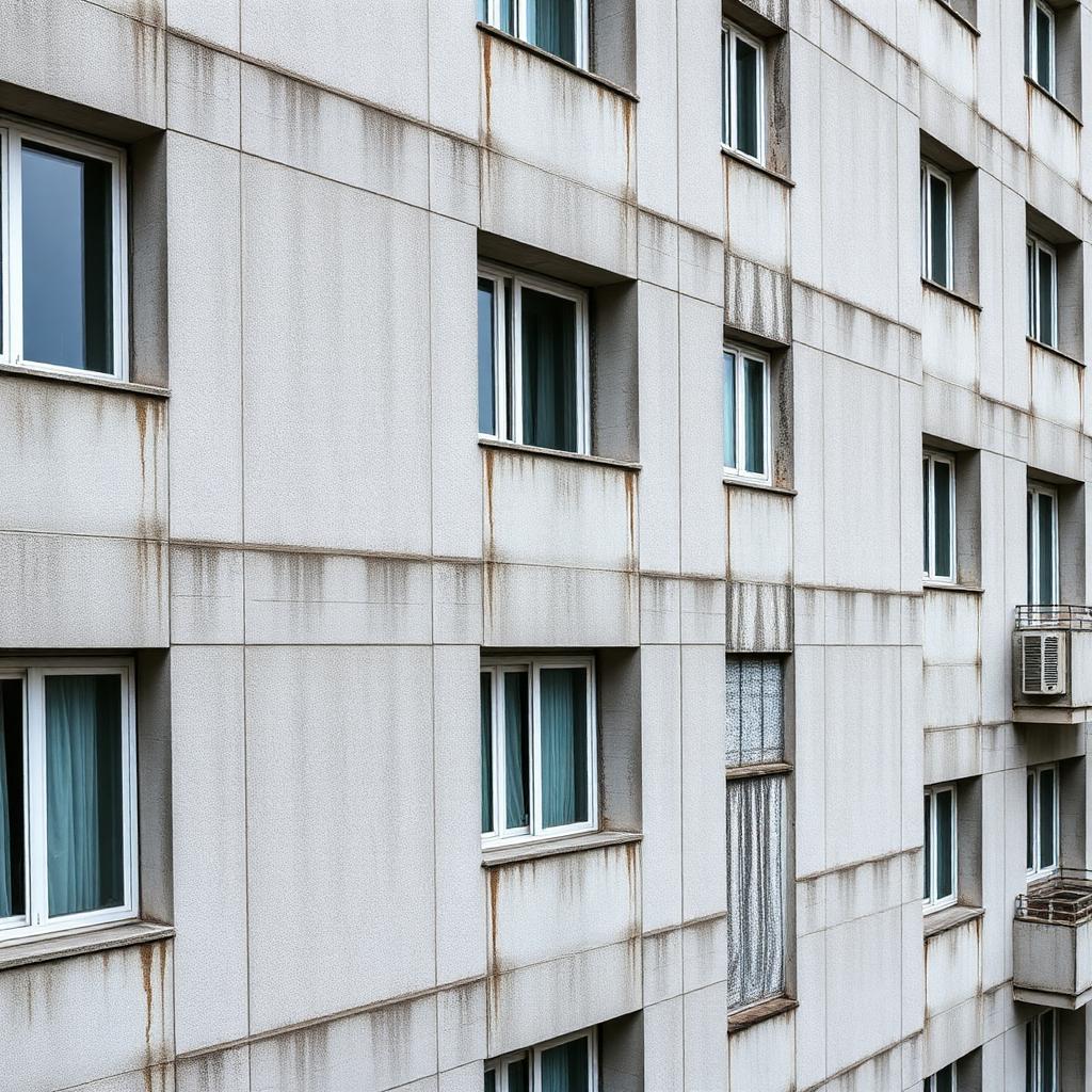 Détail de façade en béton préfabriqué avec ponts thermiques visibles à Créteil