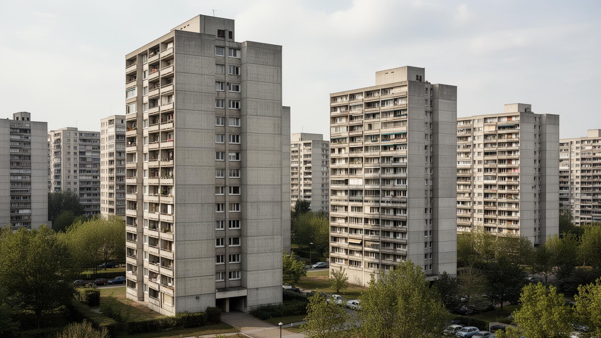 Immeubles collectifs en béton des années 1970 à Créteil