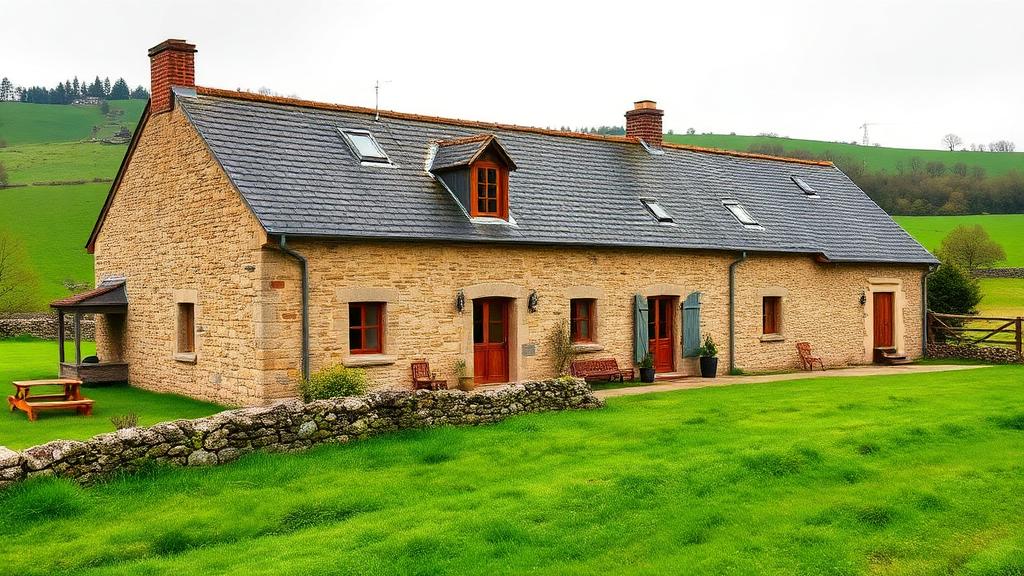 Ferme limousine en granite dans la campagne creusoise