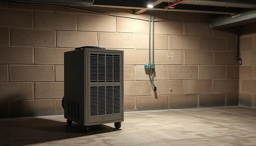 Déshumidificateur professionnel en fonctionnement dans une cave humide