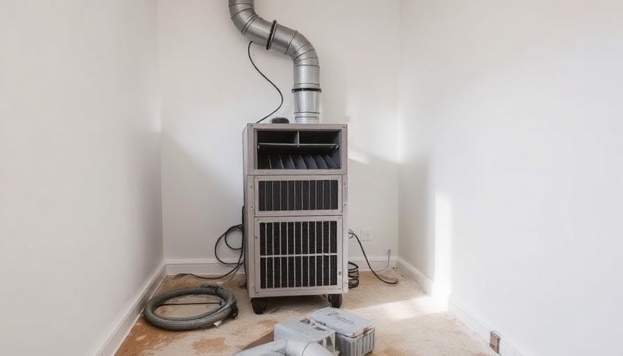 Déshumidificateur professionnel en fonctionnement dans une pièce après dégât des eaux