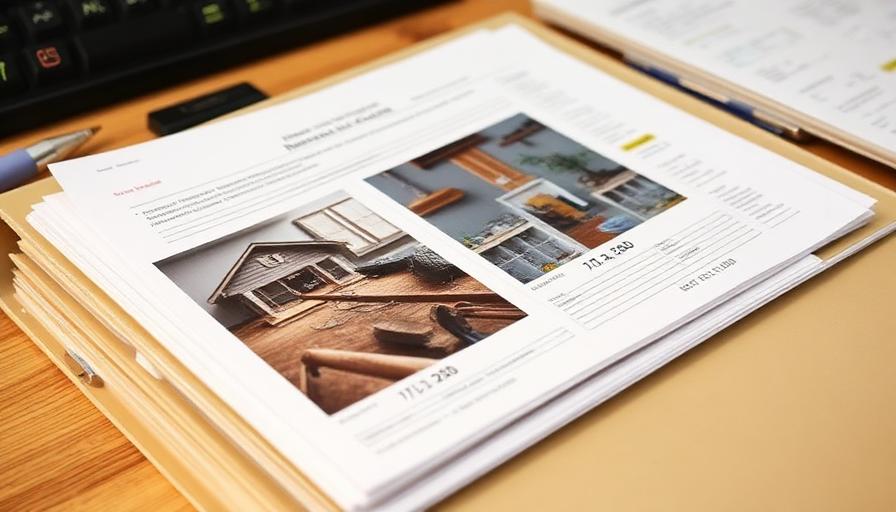 Dossier organisé avec photos de dégâts d'humidité, documents d'assurance et étiquettes datées