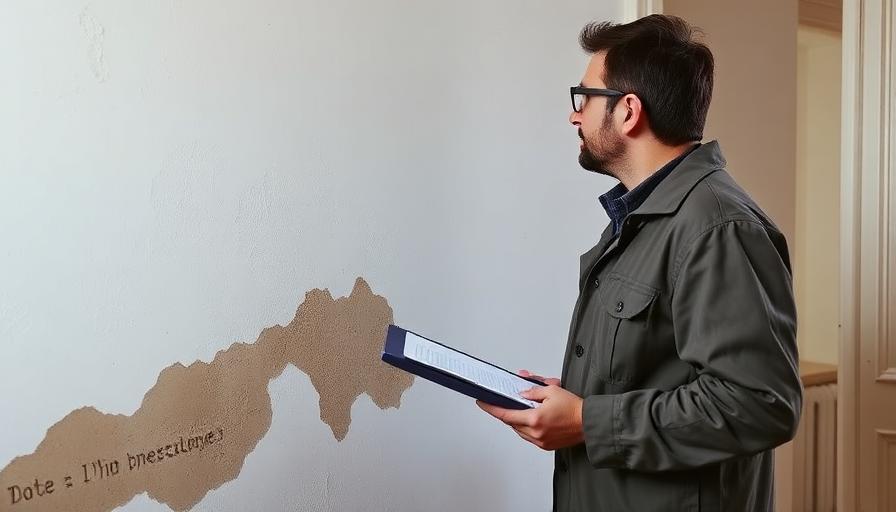 Expert d'assurance examinant un mur humide dans un logement