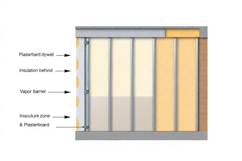 Schéma en coupe d'un mur en placo avec isolation montrant les zones de condensation possibles entre le pare-vapeur et le mur porteur