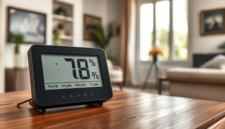 Hygromètre affichant un taux d'humidité élevé dans un salon