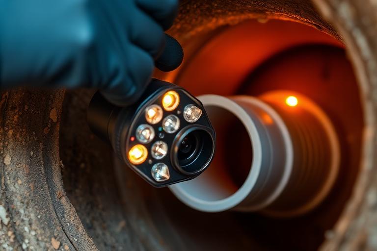 Inspection caméra endoscopique d'une canalisation enterrée pour localiser une fuite