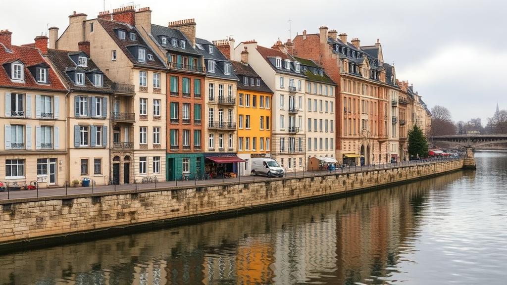 Immeubles résidentiels en bord de Seine à Melun avec quais en pierre