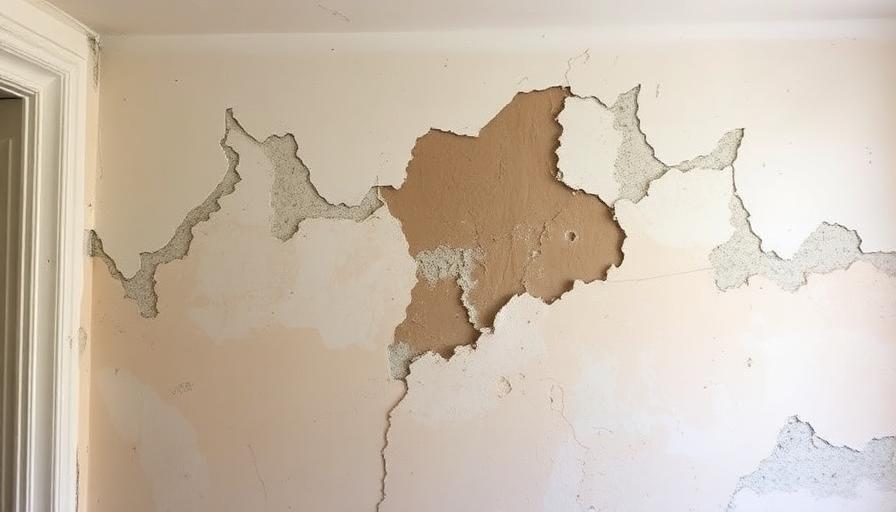 Mur intérieur dégradé par l'humidité avec enduit décollé et plâtre abîmé