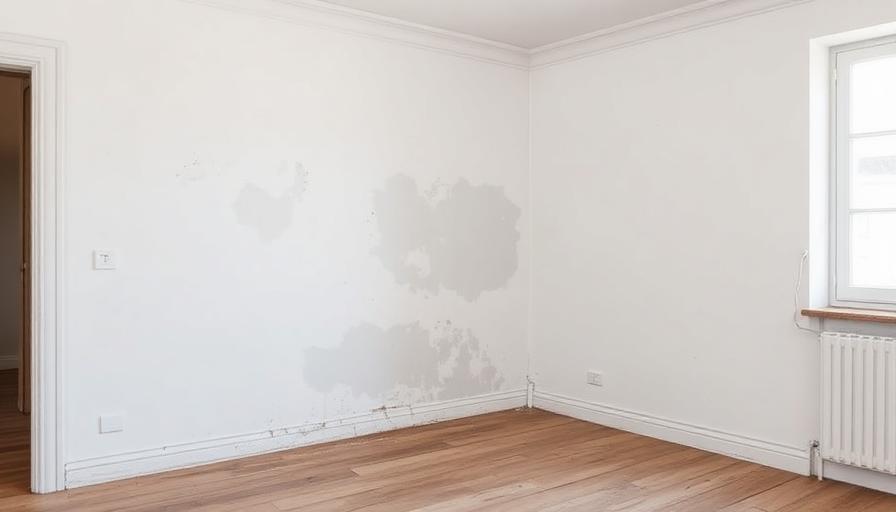 Mur humide avec taches d'humidité persistantes après un sinistre
