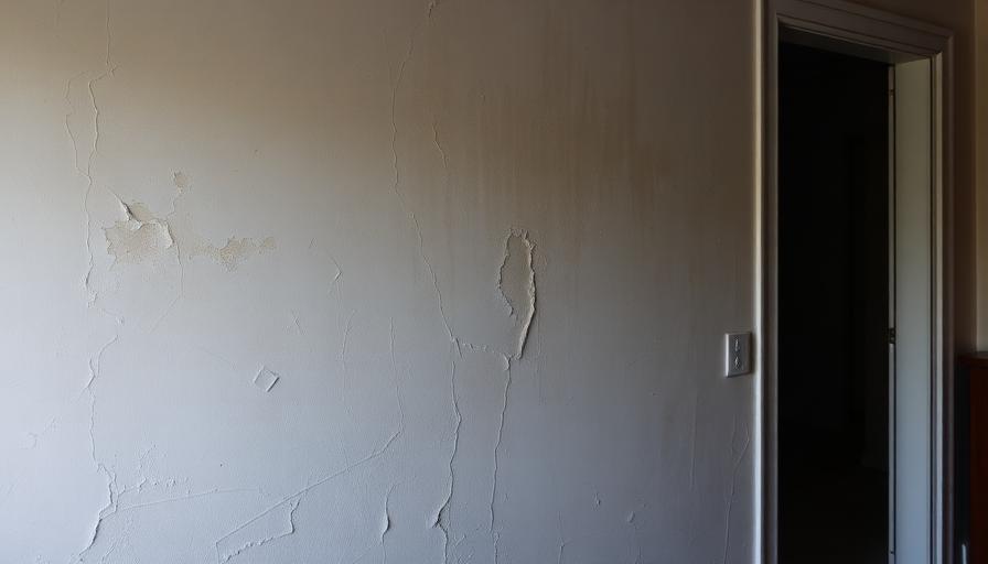 Mur intérieur d'une maison avec traces d'humidité visibles, peinture qui se décolle