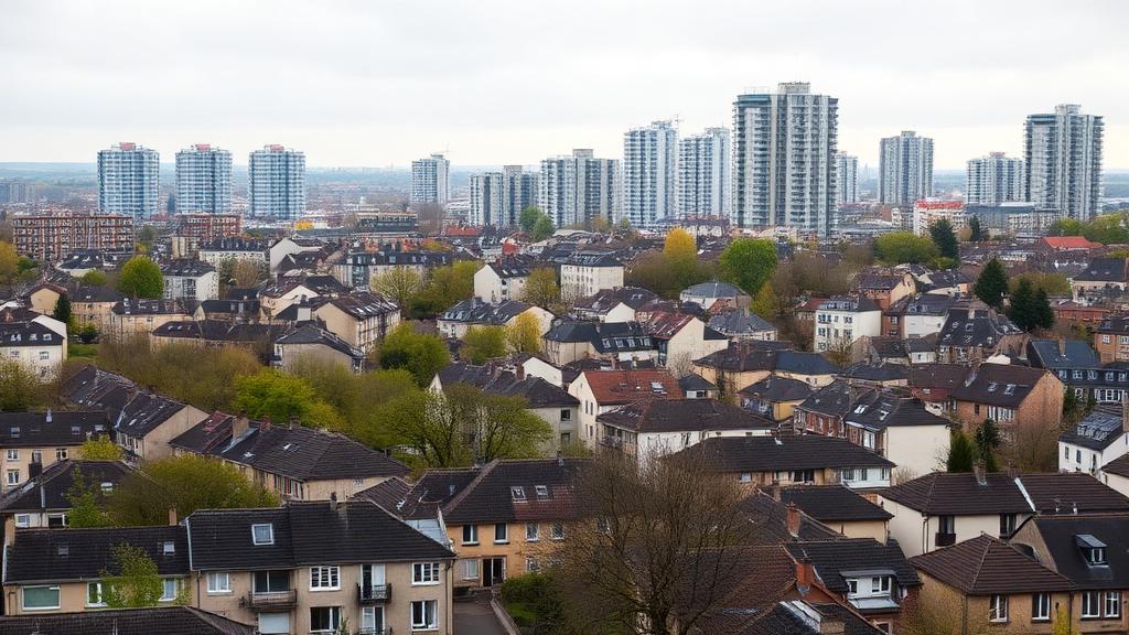 Habitat urbain mixte à Nanterre avec immeubles anciens et tours modernes