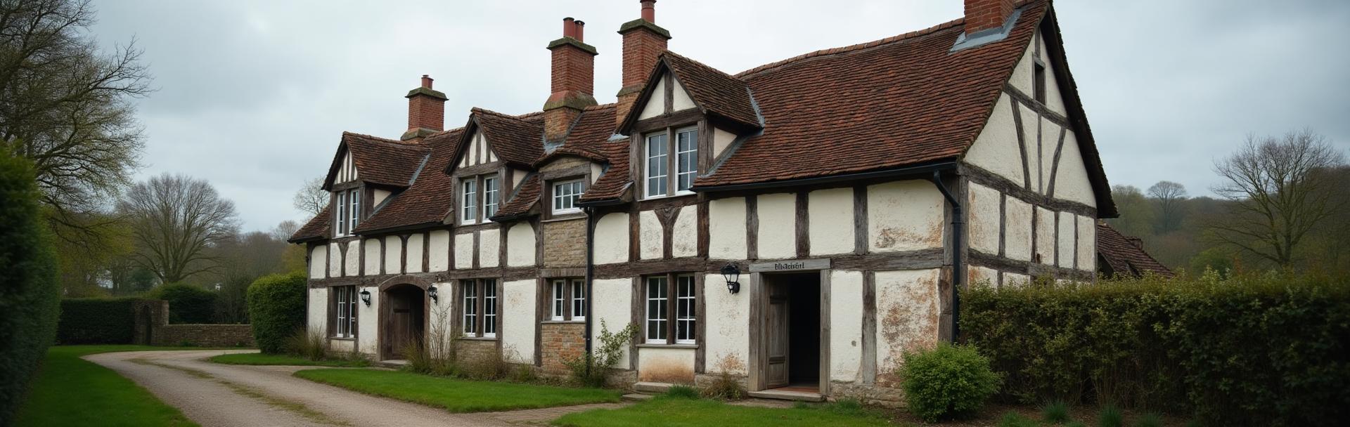 Maison normande à colombages dans la campagne verdoyante