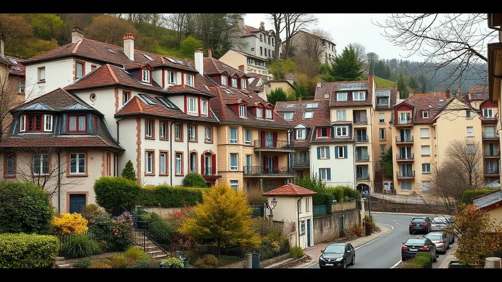 Quartier résidentiel mixte à Palaiseau — maisons anciennes et pavillons sur terrain vallonné