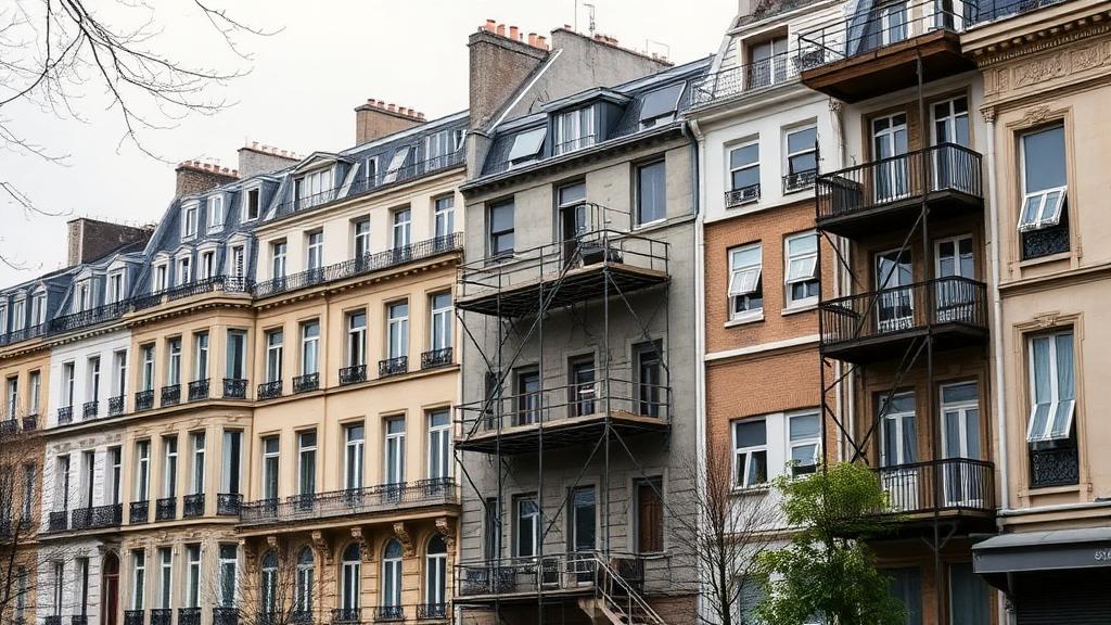 Immeubles anciens en cours de rénovation à Pantin — copropriétés à façades mixtes