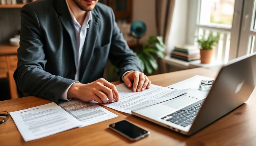Particulier consultant des documents d'assurance après un sinistre