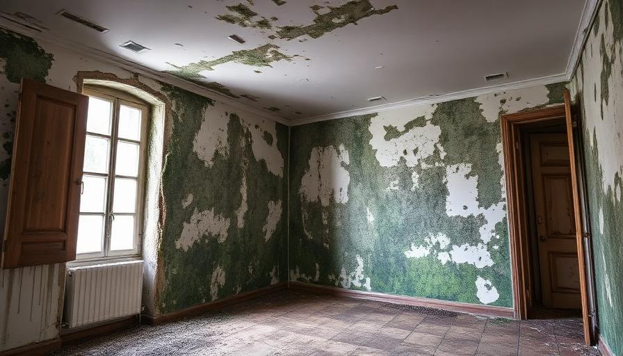 Pièce d'un logement avec moisissures étendues sur les murs, conséquence d'une humidité non traitée