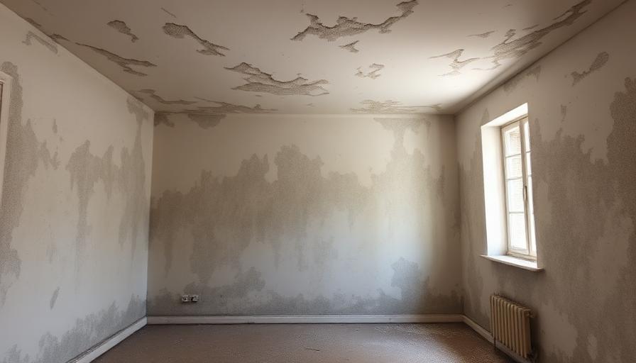 Pièce avec moisissures sur les murs et le plafond