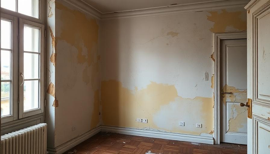 Pièce avec dégradations sur les murs causées par l'humidité