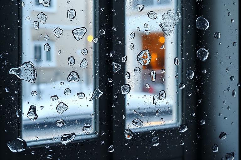 Condensation visible sur une fenêtre froide en hiver montrant le phénomène du point de rosée atteint sur le vitrage