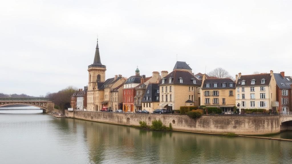 Bâtiments anciens le long de la Seine à Poissy, Yvelines