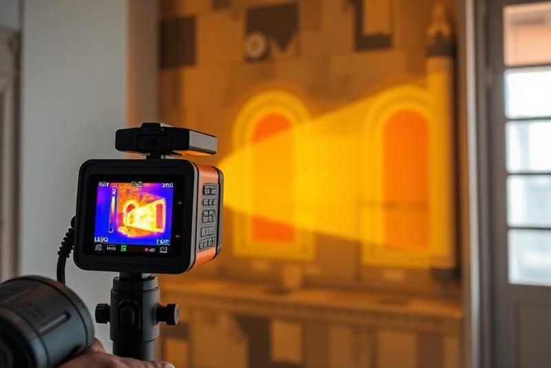 Caméra thermique infrarouge utilisée pour détecter les ponts thermiques et zones de condensation sur un mur