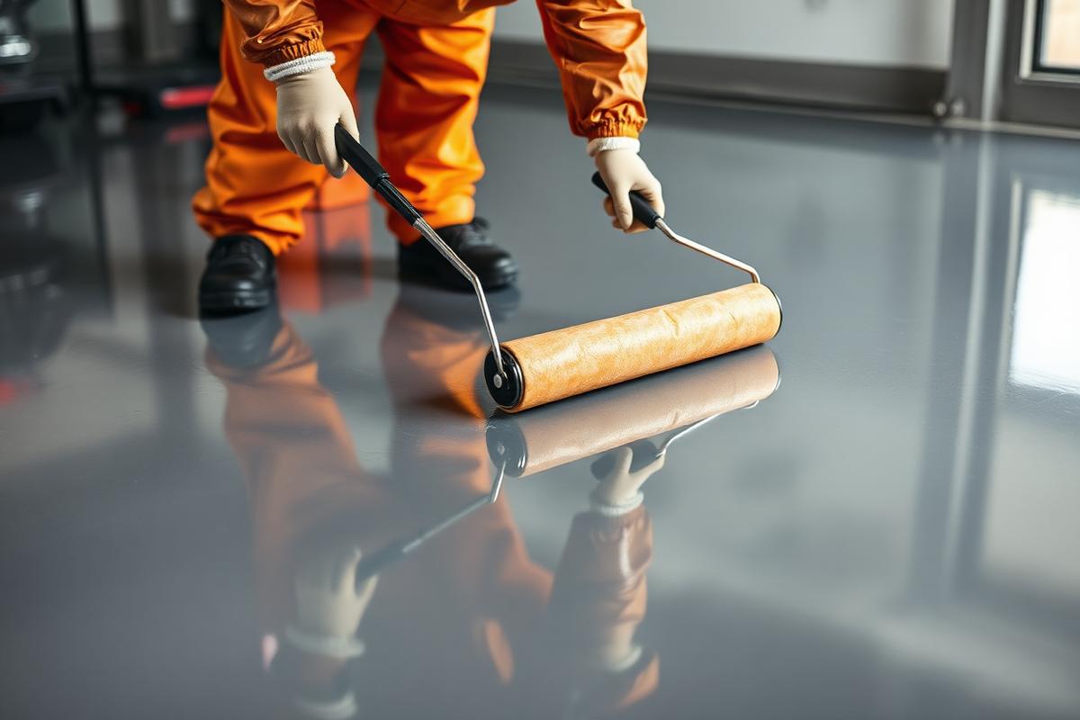 Tirage de la couche de corps époxy — chantier de sol en résine époxy