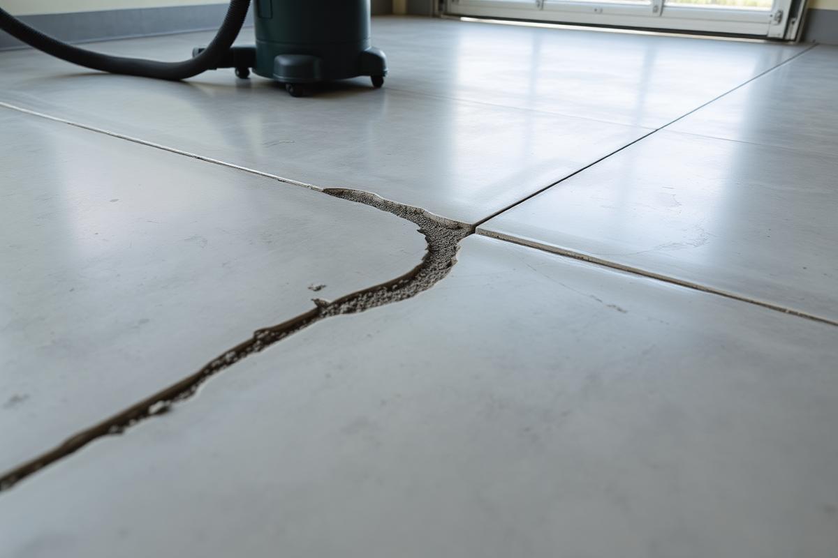 Réparation d'une fissure stabilisée — chantier de sol en résine époxy