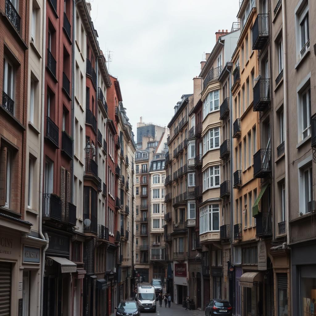 Rue dense avec immeubles anciens et commerces en rez-de-chaussée à Saint-Denis