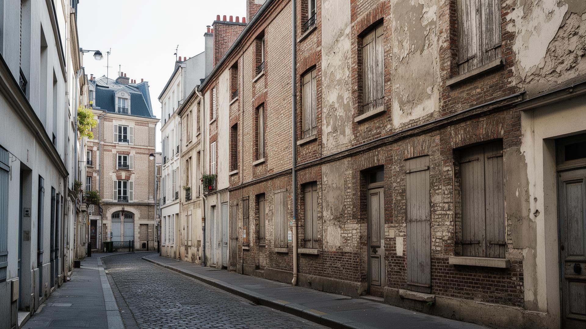 Immeubles anciens en brique et pierre dans le centre-ville de Saint-Denis