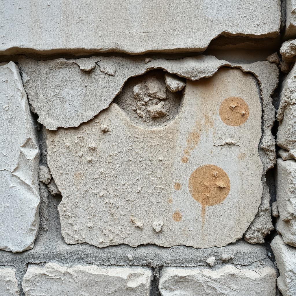 Maçonnerie ancienne dégradée avec enduit fissuré et traces d'humidité à Saint-Denis