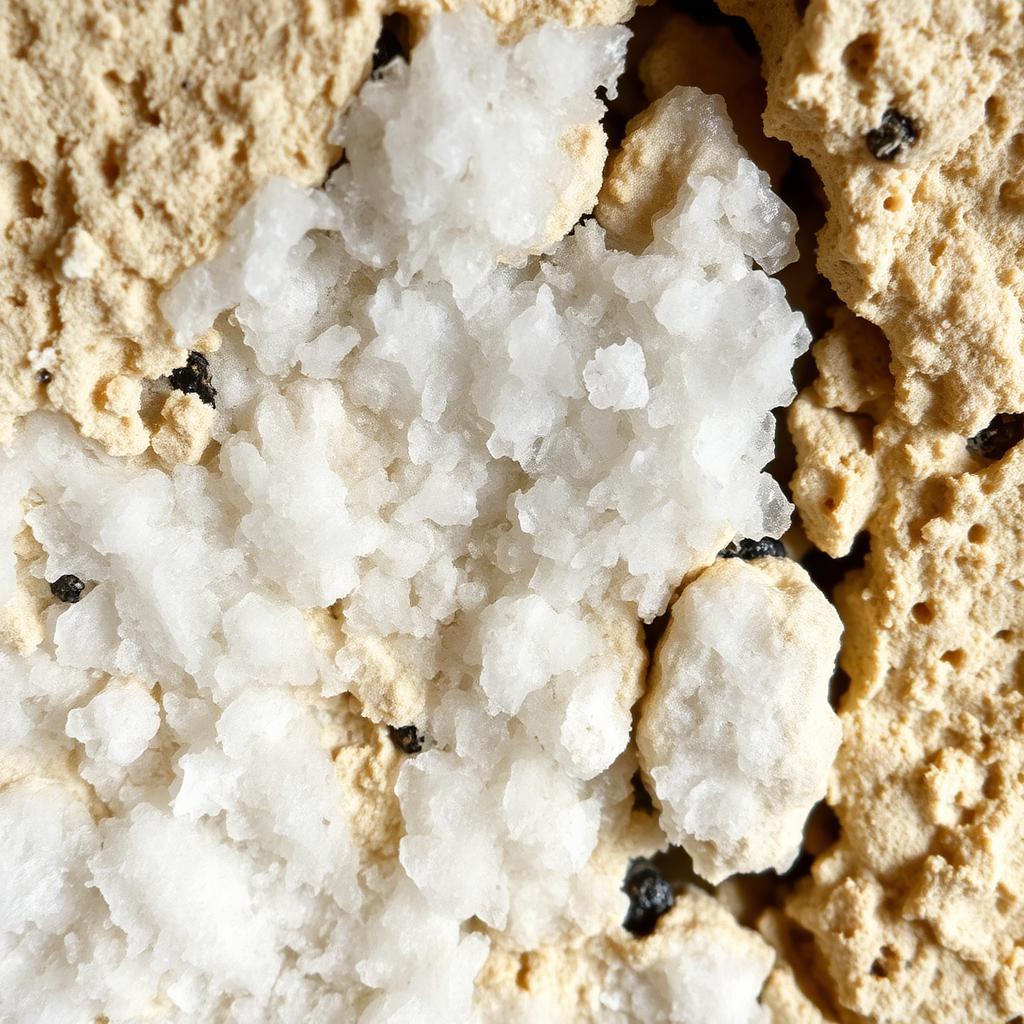 Cristaux de salpêtre sur un mur en pierre calcaire de Nouvelle-Aquitaine