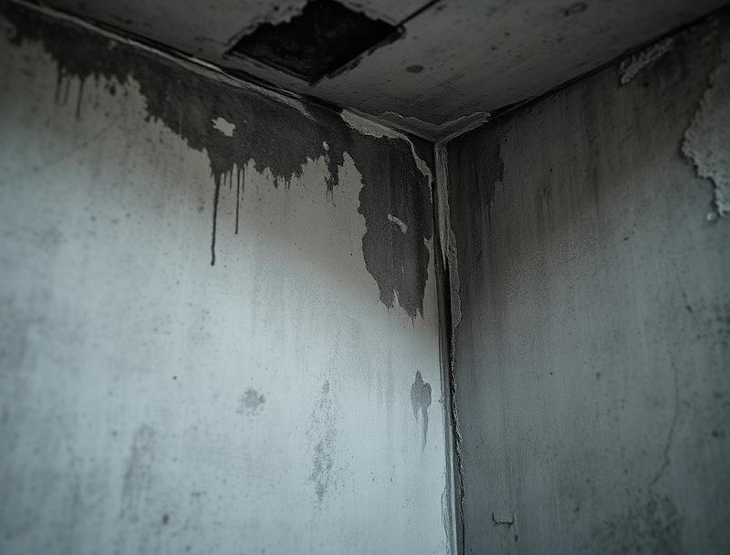 Condensation et moisissures dans un angle de mur en béton — logement collectif