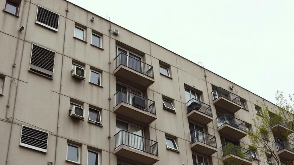 Façade d'un immeuble collectif avec grilles de ventilation et balcons — Sarcelles