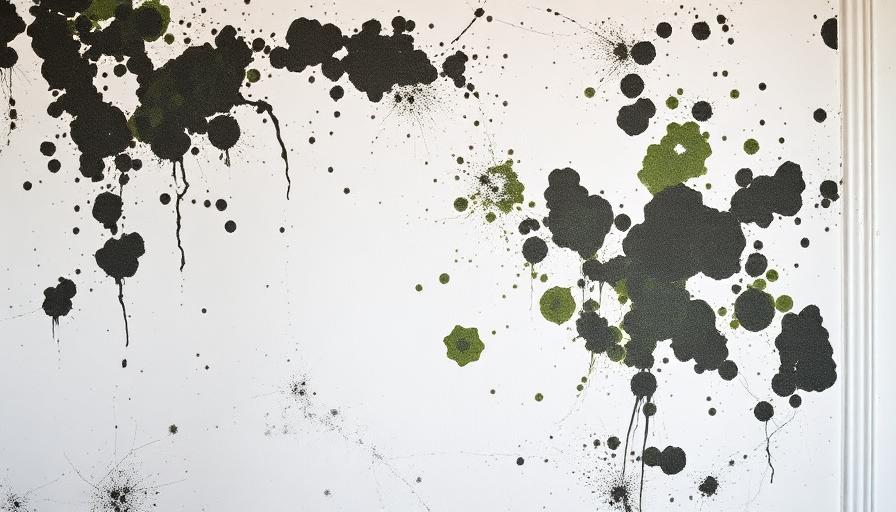 Taches de moisissures noires et vertes sur un mur blanc
