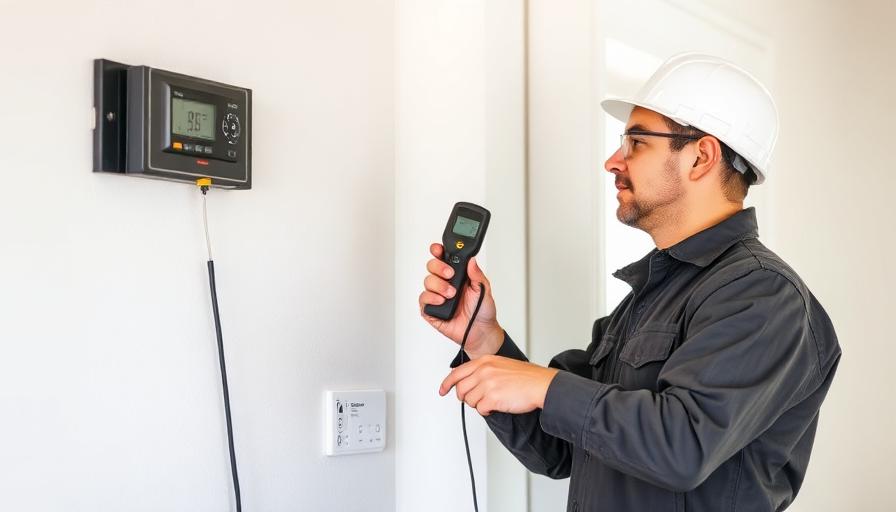 Technicien mesurant la qualité de l'air dans une pièce